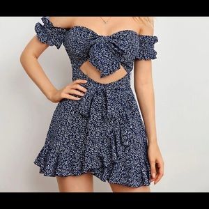 SHEIN Tie Front Cutout Detail Shirred Back Wrap Hem Dress (New) Size: XL